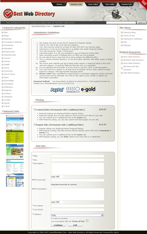 Best Web Directory Submission Page